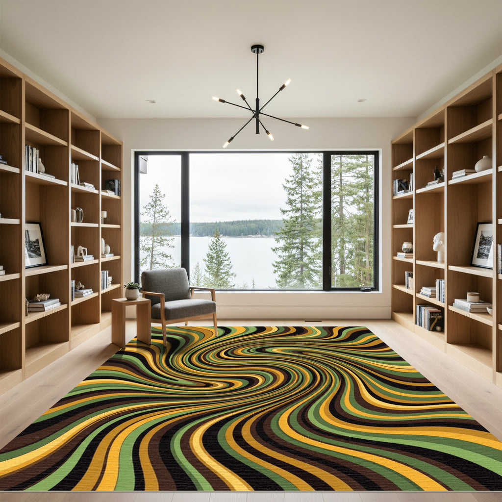Retro Sage Gold Brown Swirls Rug