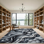 Monochromatic Fluid Swirl Marble Abstract Rug