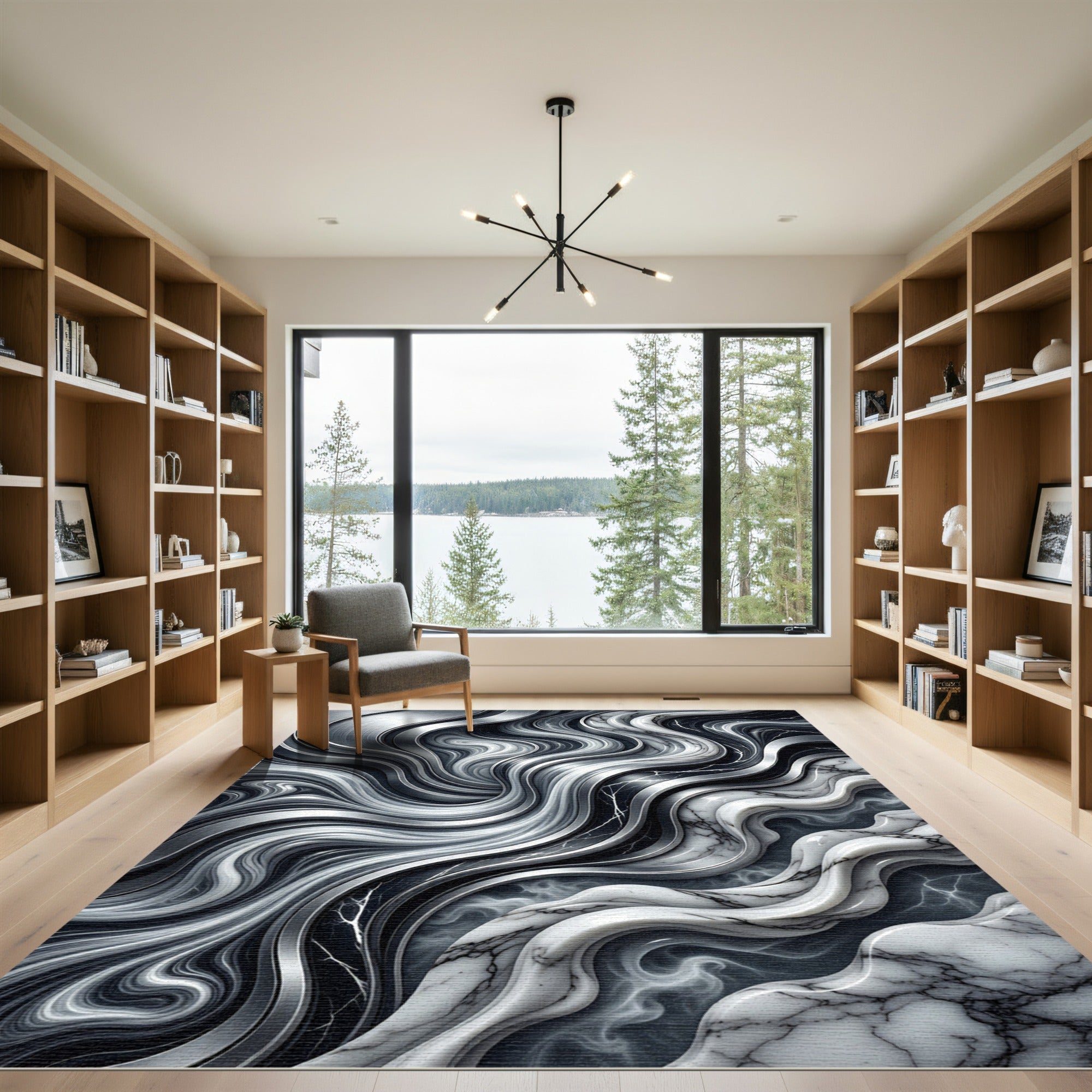 Monochromatic Fluid Swirl Marble Abstract Rug