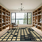 Geometric Grid Black Beige Abstracts Rug