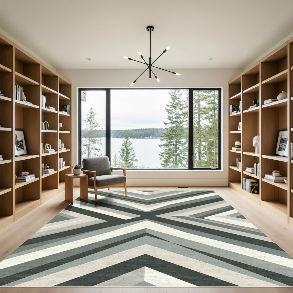 Modern Gray Geometric Chevron Accent Rug