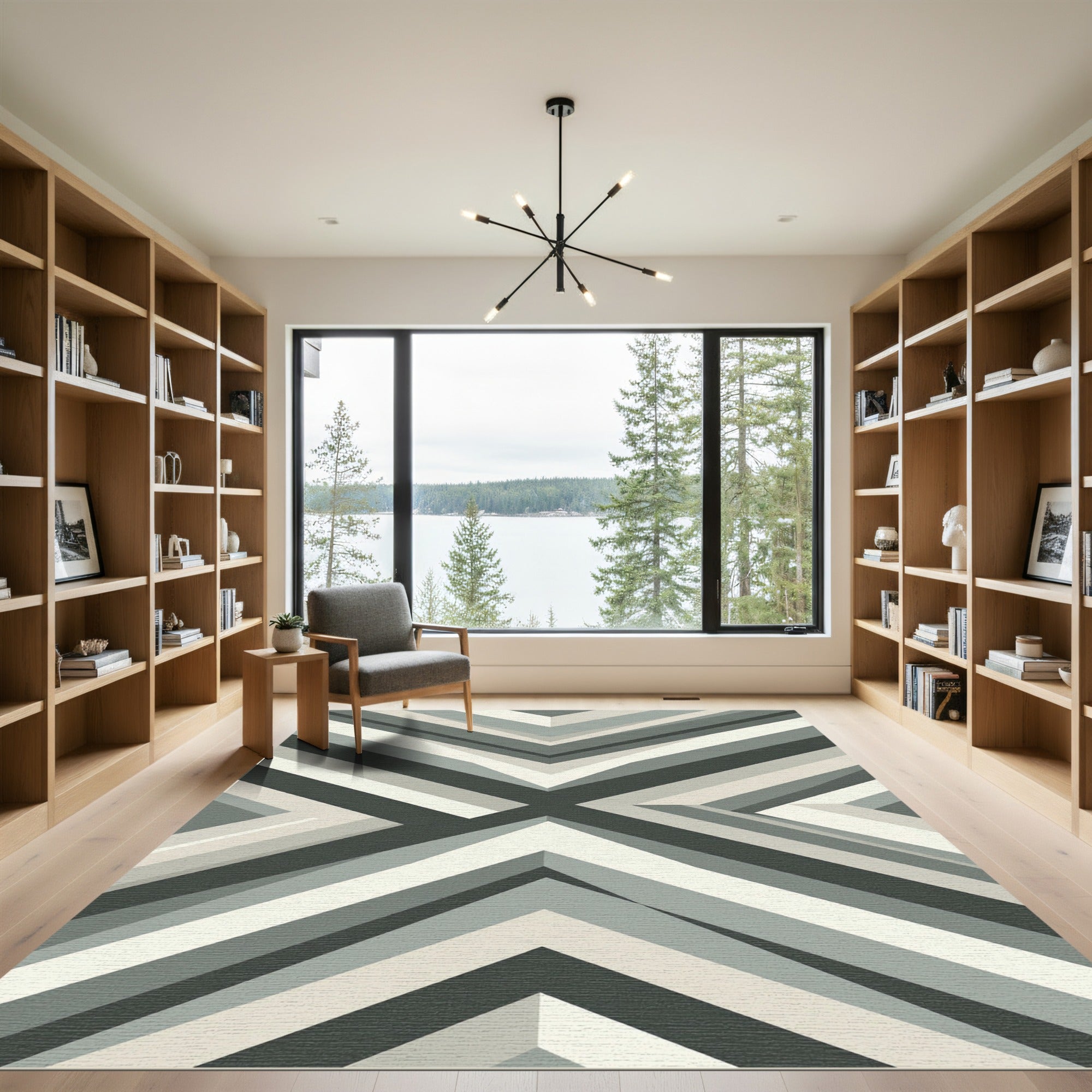 Modern Gray Geometric Chevron Accent Rug