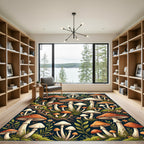 Whimsical Forest Mushroom Botanical Illustration Rug