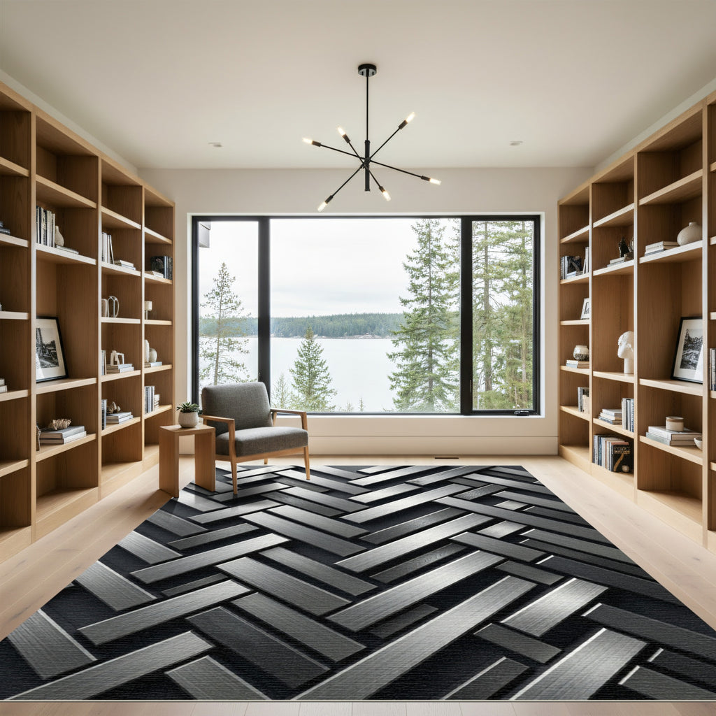 Silver Metallic Herringbone Weave Rug