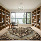 Ornate Golden Baroque Scroll Medallion Rug