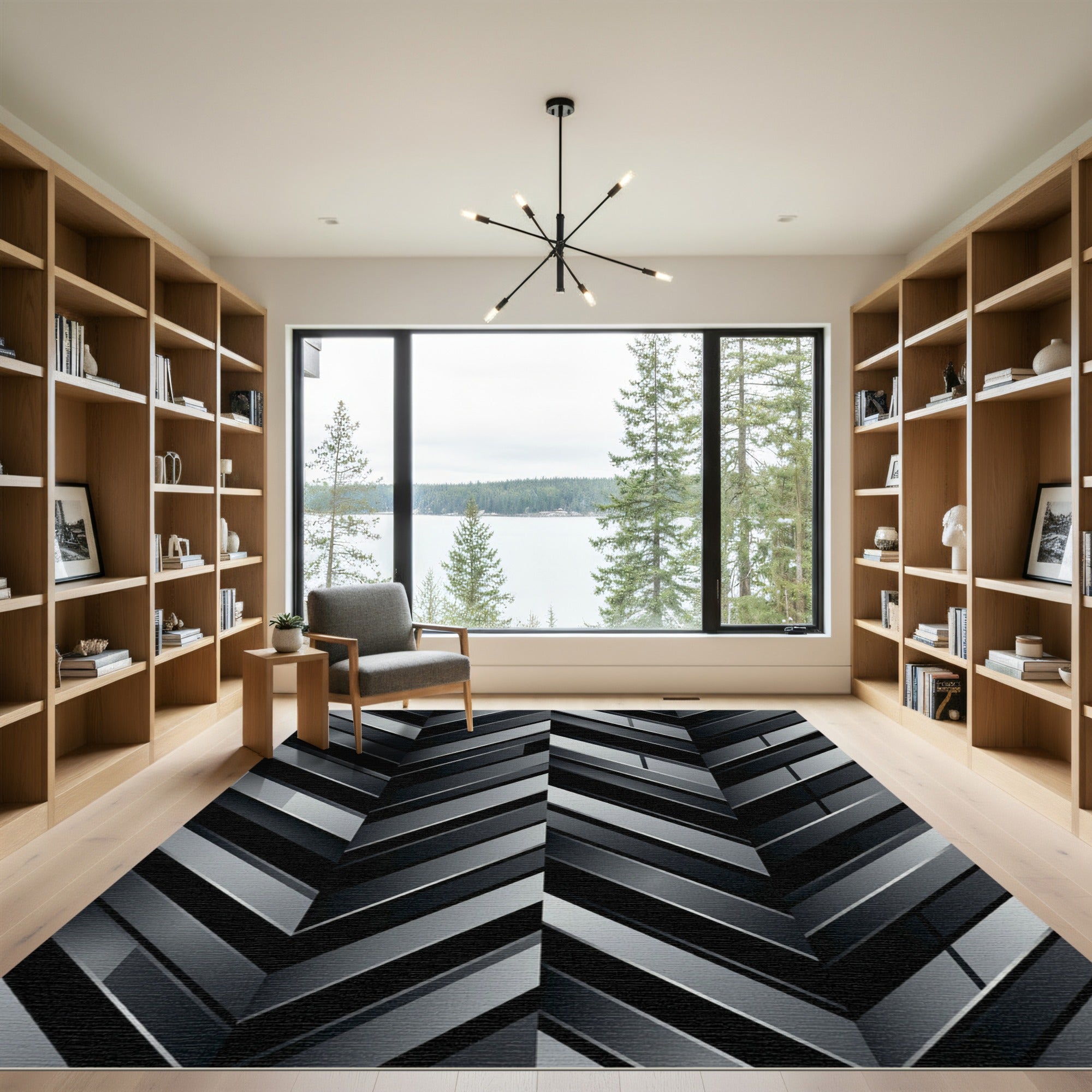 Monochromatic Herringbone Geometric Blocks Rug