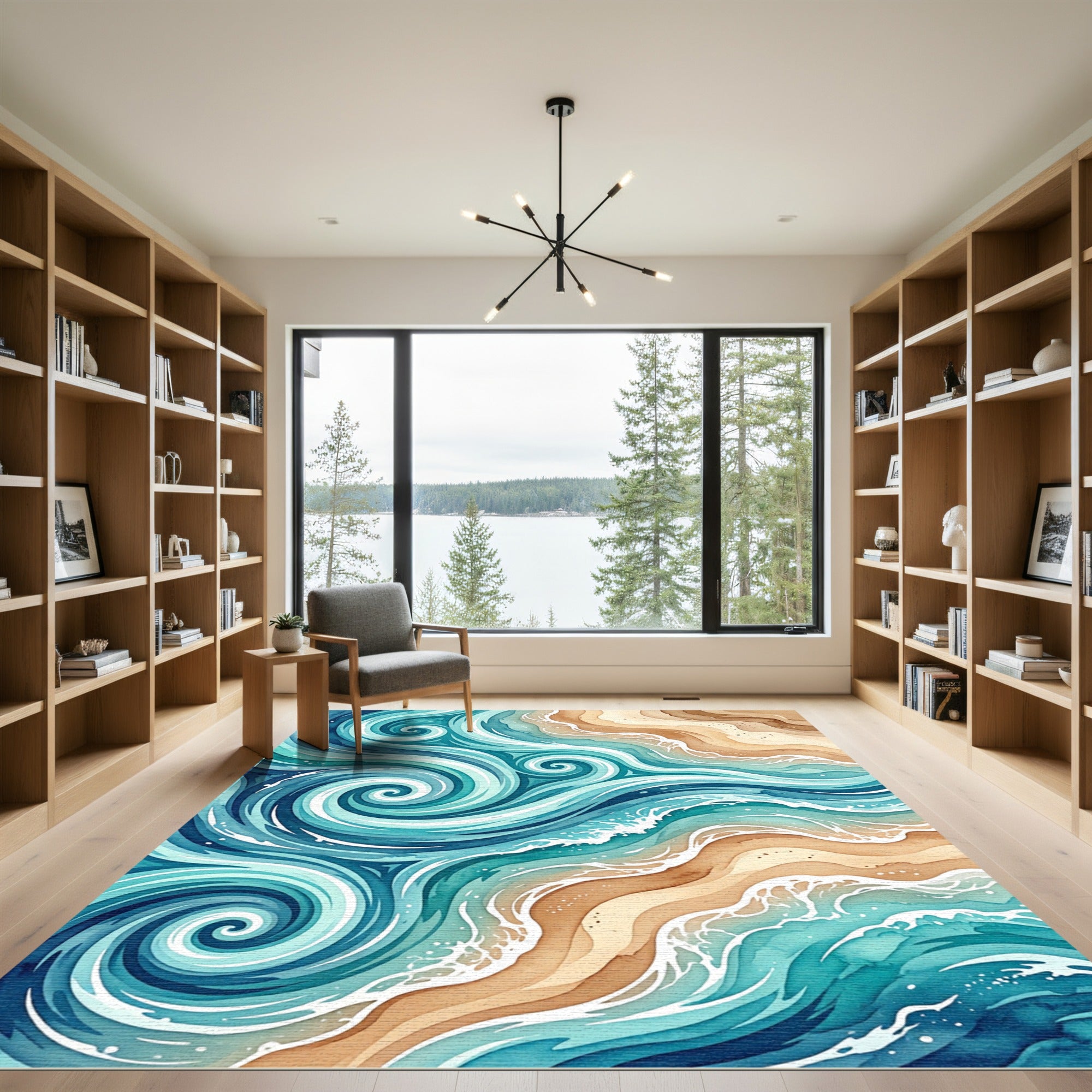 Ethereal Teal Ocean Swirl Abstract Rug