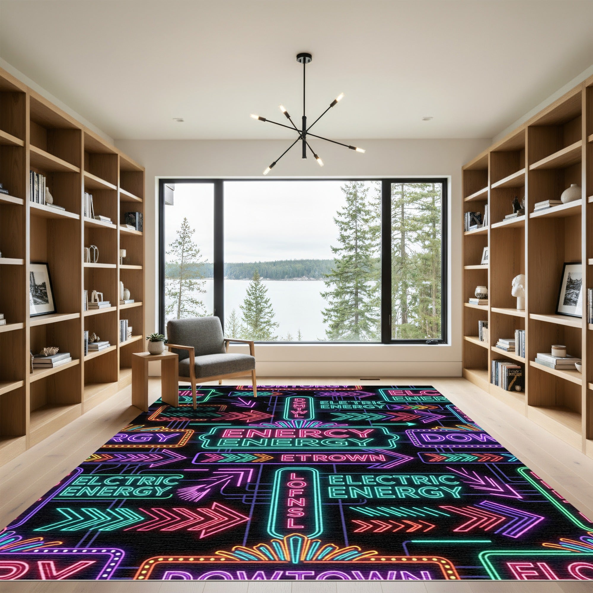 Neon Electric Energy Arrow Grid Rug