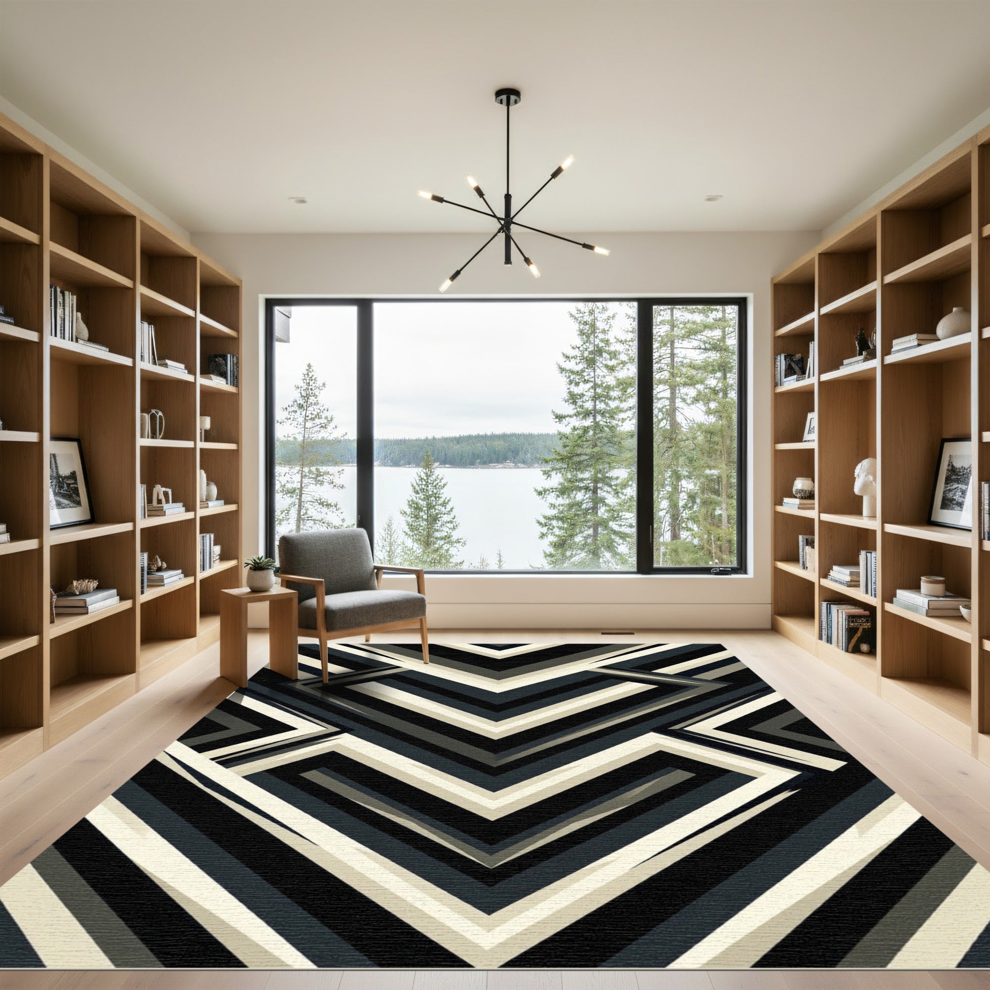 Monochromatic Abstract Geometric Accordion Rug