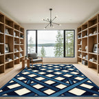Deep Blue Lattice Overlapping Diamonds Rug