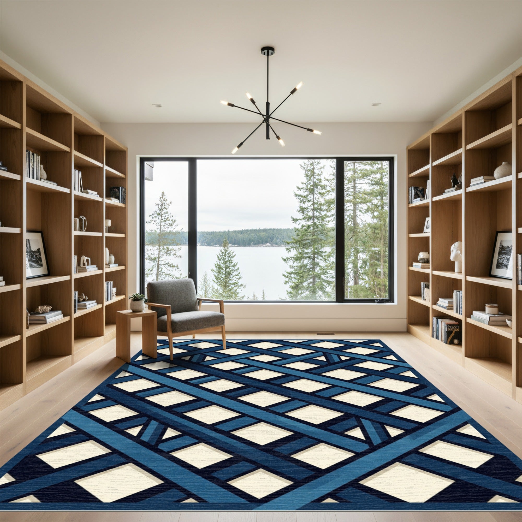 Deep Blue Lattice Overlapping Diamonds Rug