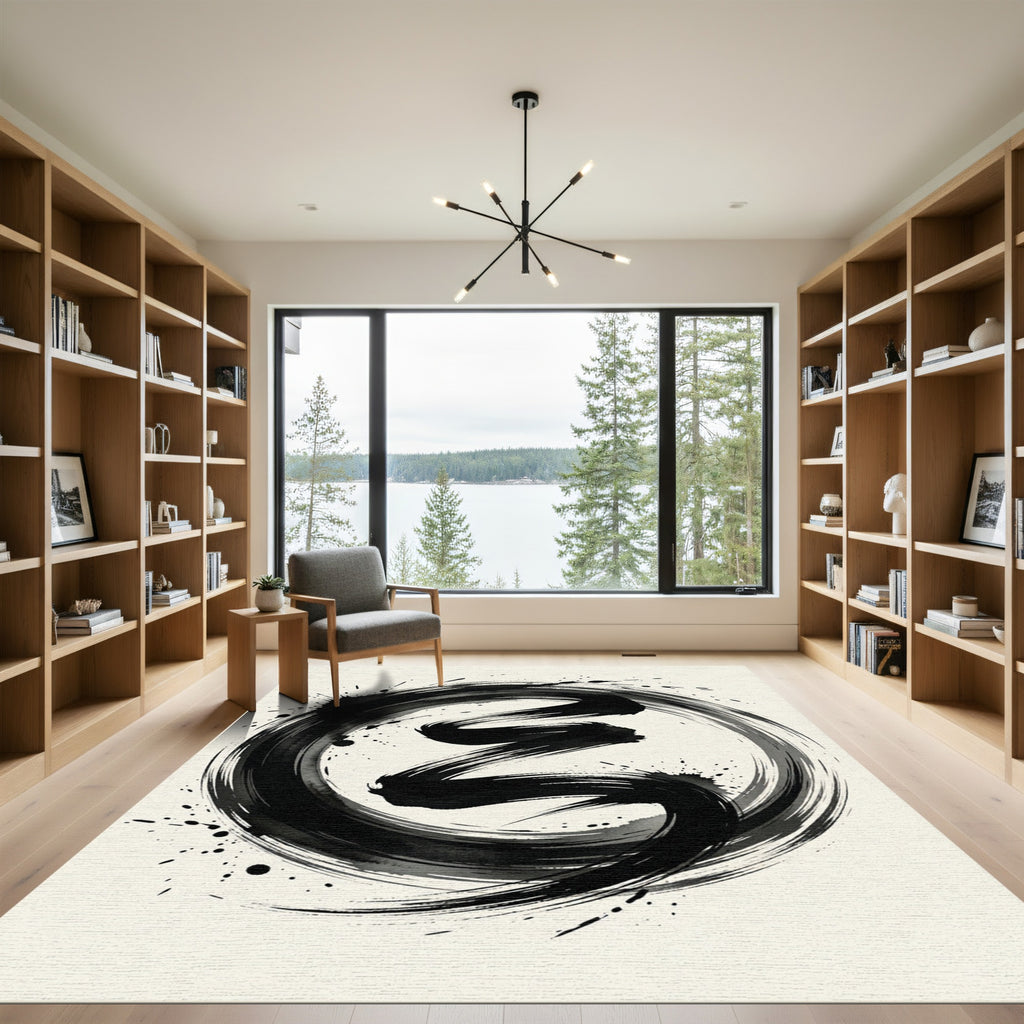 Black Ink Swirl Enso Rug