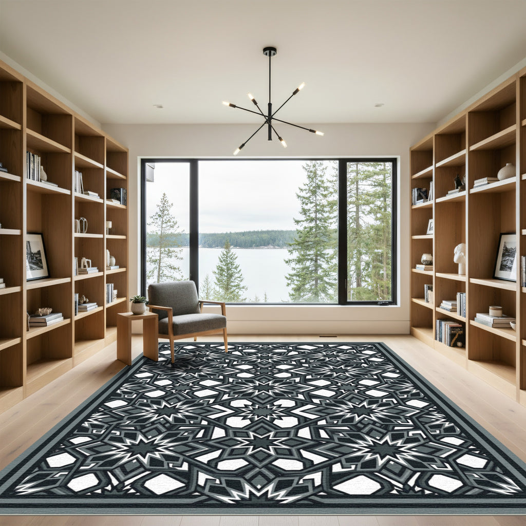 Charcoal Gray Intricate Geometric Medallion Rug