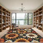 Golden Sunflower and Daisy Floral Field Rug
