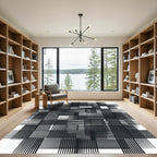 Monochromatic Abstract Geometric Grid Line Art Rug