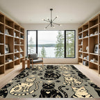 Celestial Black and Beige Cat Tapestry Rug