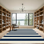 Navy Blue Cream Horizontal Striped Rug