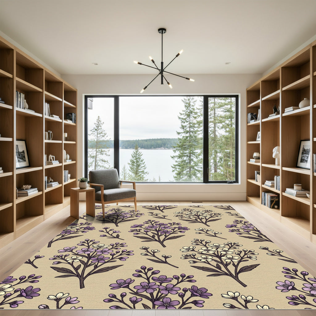 Soft Purple and Cream Floral Meadow Rug