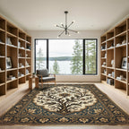 Golden Laurel Tree In Blue Border Rug