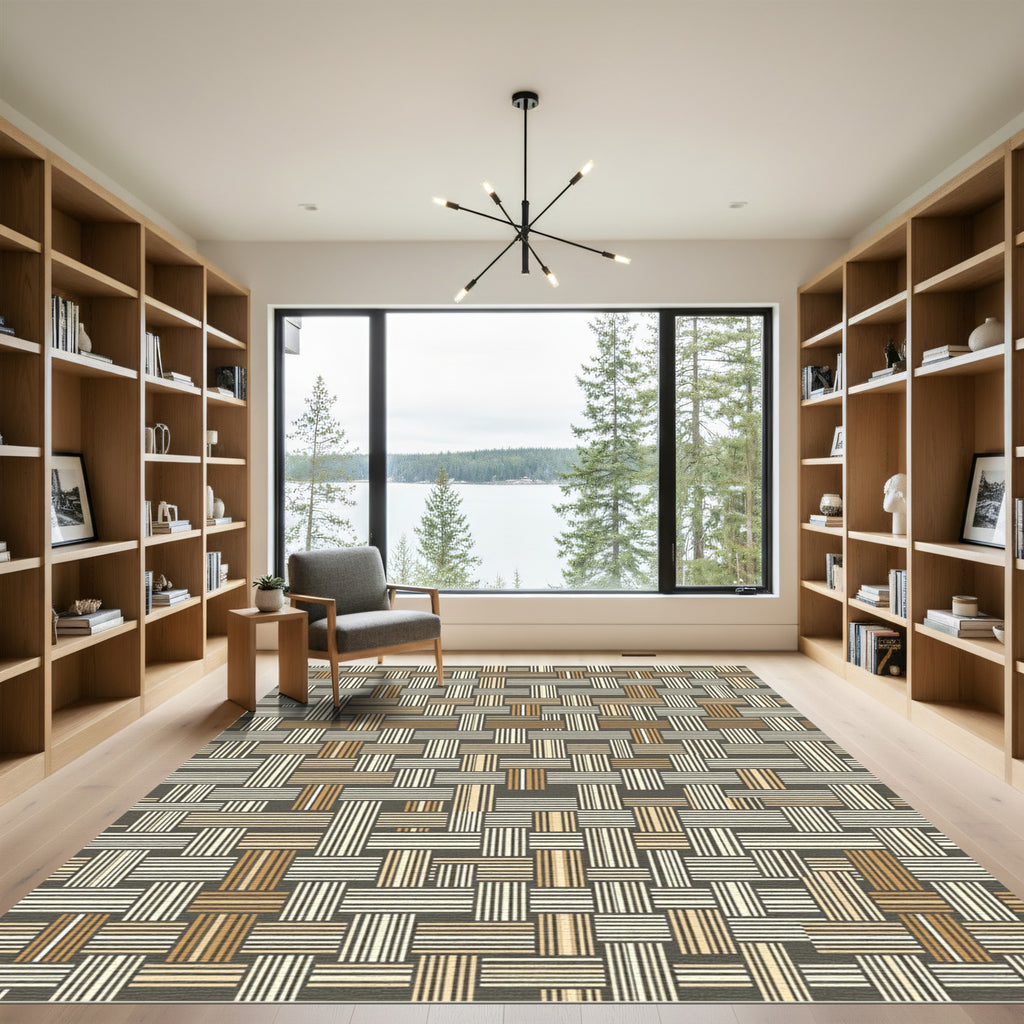 Earthy Neutral Woven Geometric Weave Rug