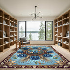 Celestial Blue Rose Floral Medallion Rug
