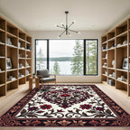 Elegant Crimson Floral Heart Scroll Accent Rug