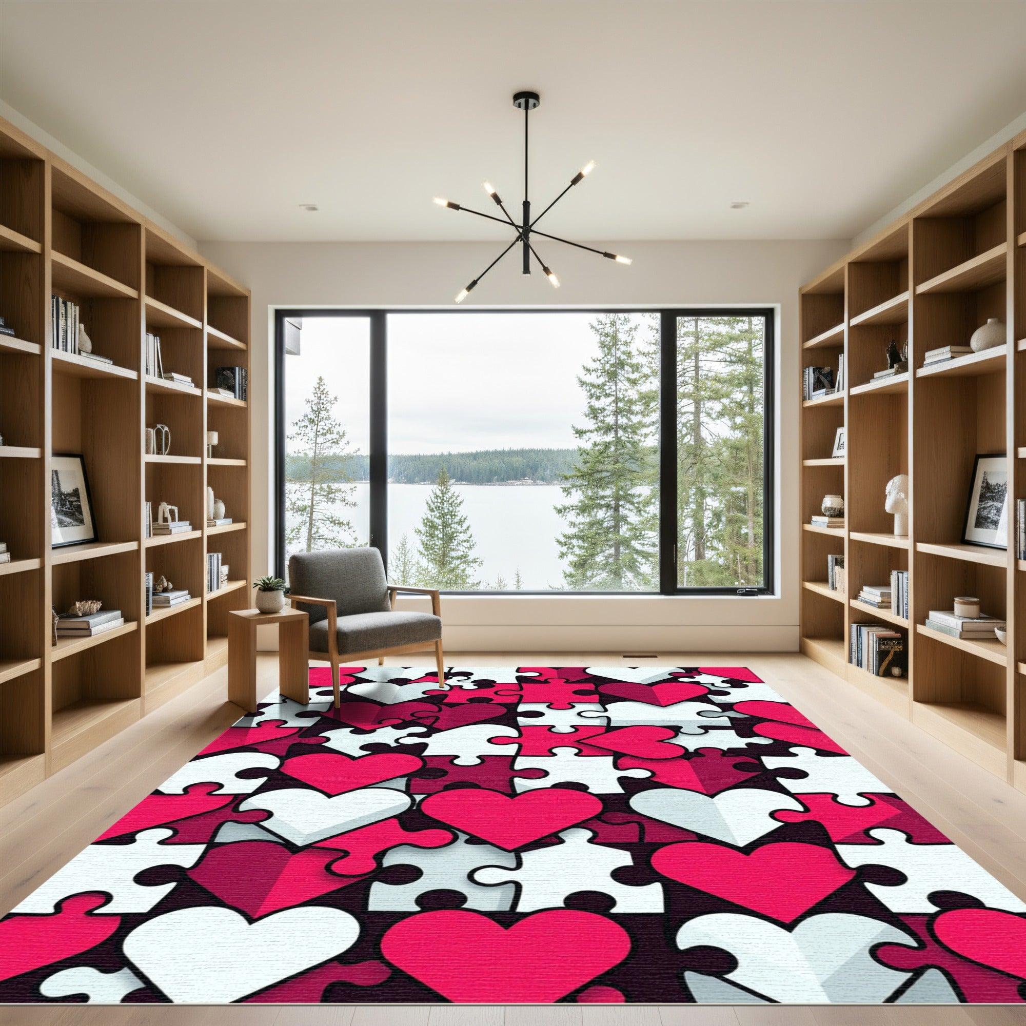 Pink White Heart Puzzle Collage Rug