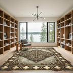 Gold Ornate Floral Trellis Medallion Rug