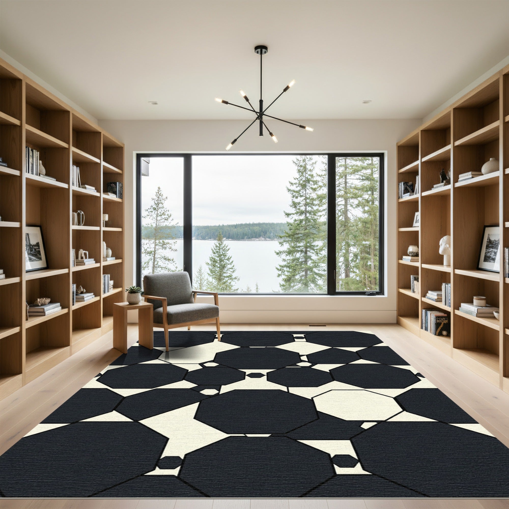 Monochrome Geometric Octagon Mosaic Rug