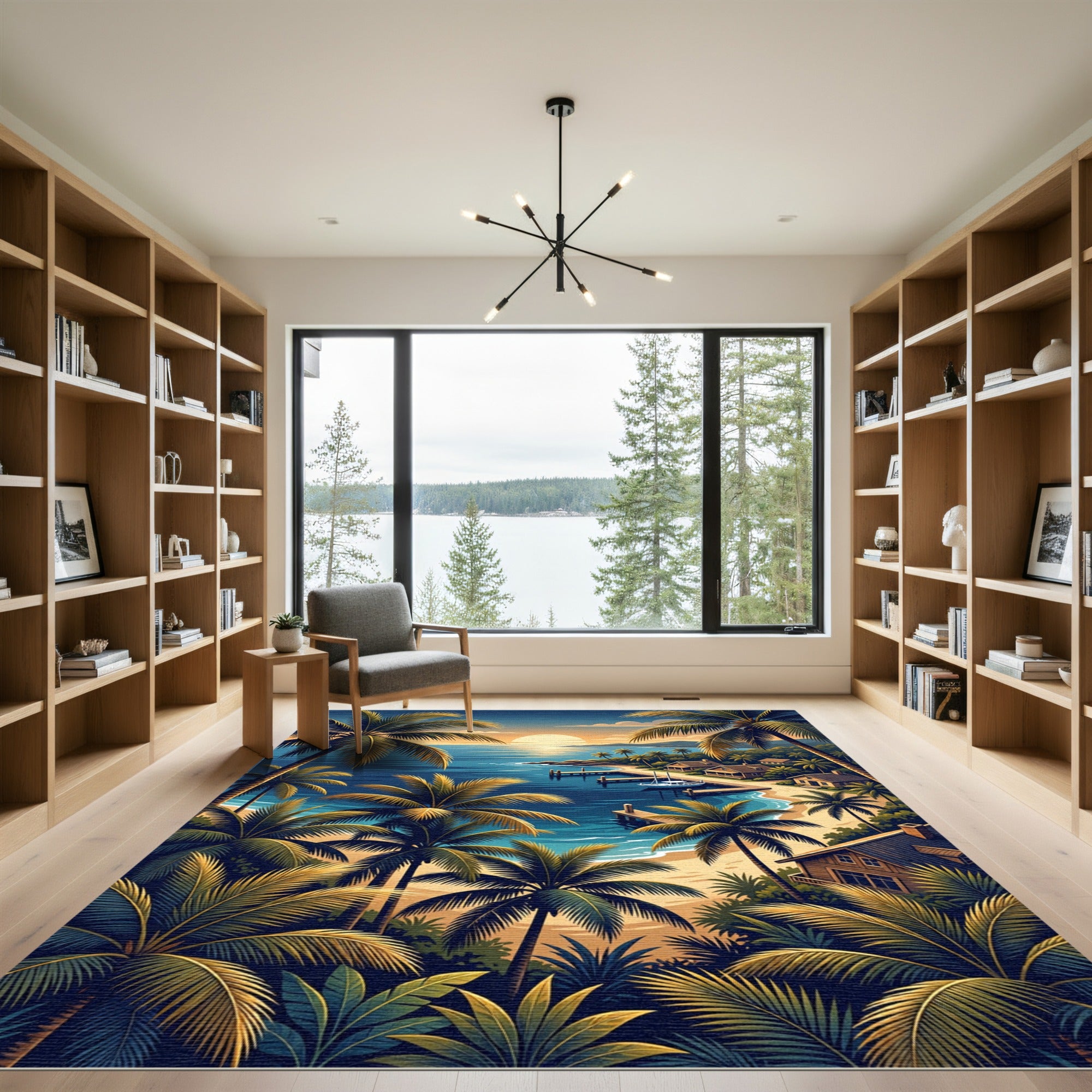 Tropical Palm Sunset Coastal Seascape Rug