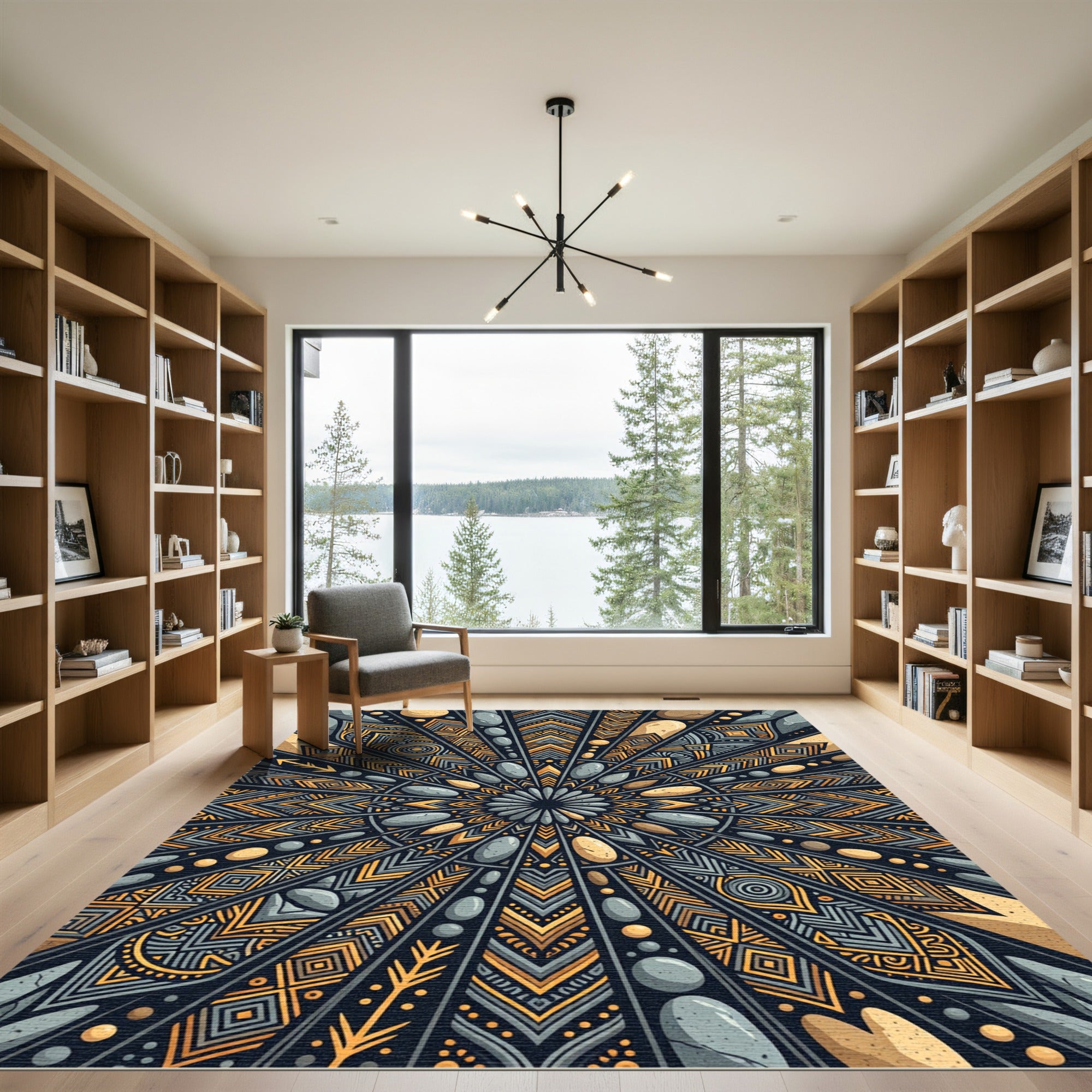 Earthy Sunburst Geometric Tribal Jewel Rug