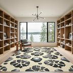 Black Petal Blobs Cream Background Rug