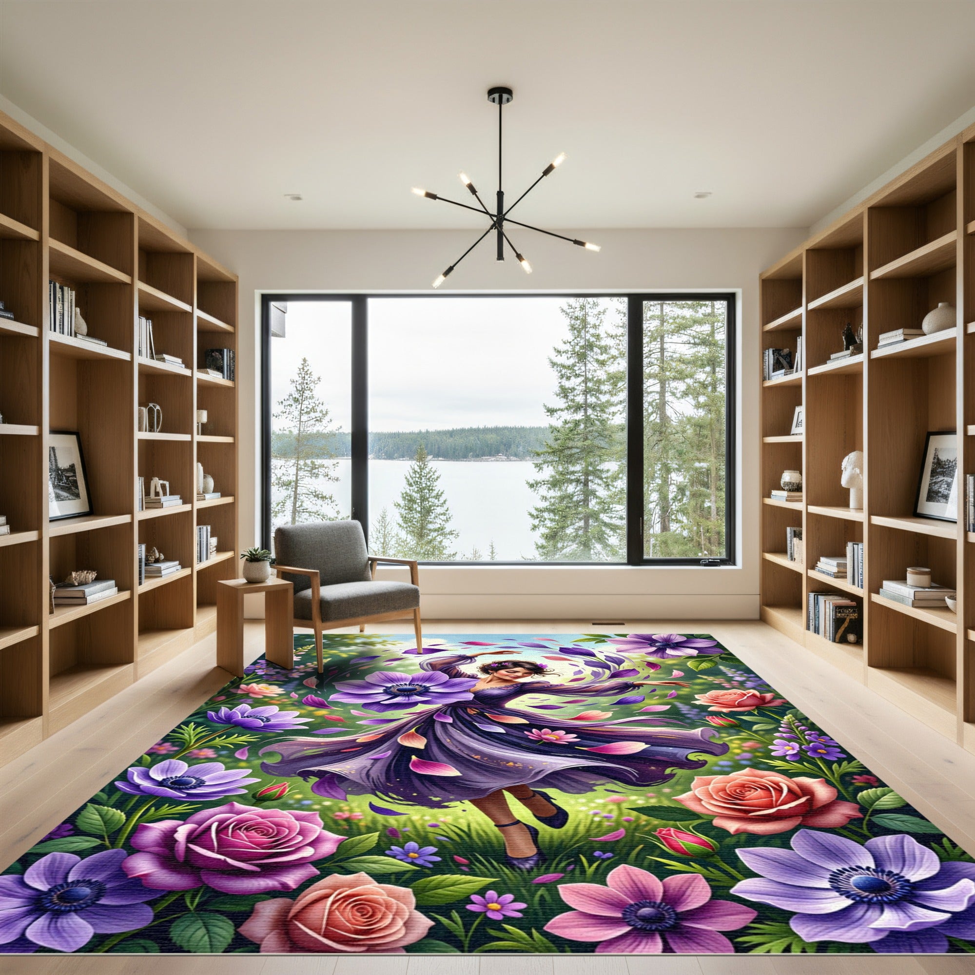 Whimsical Purple Floral Dancer Garden Rug