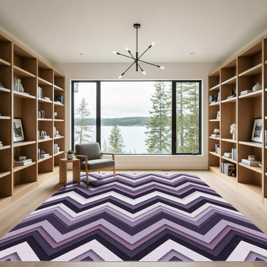 Chic Purple Chevron Zigzag Layered Rug