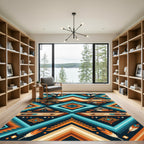 Geometric Teal Orange Feather Arrow Rug