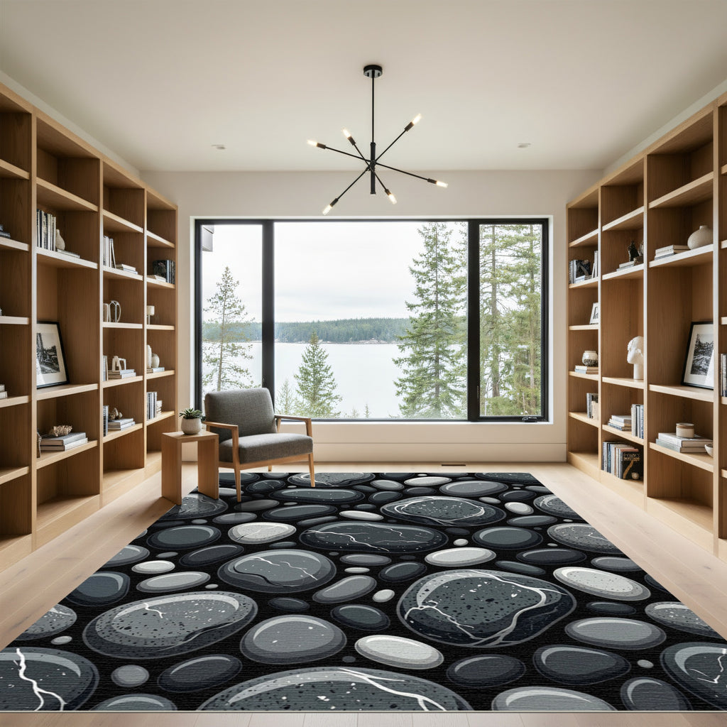 Monochromatic Pebble Texture Arrangement Rug