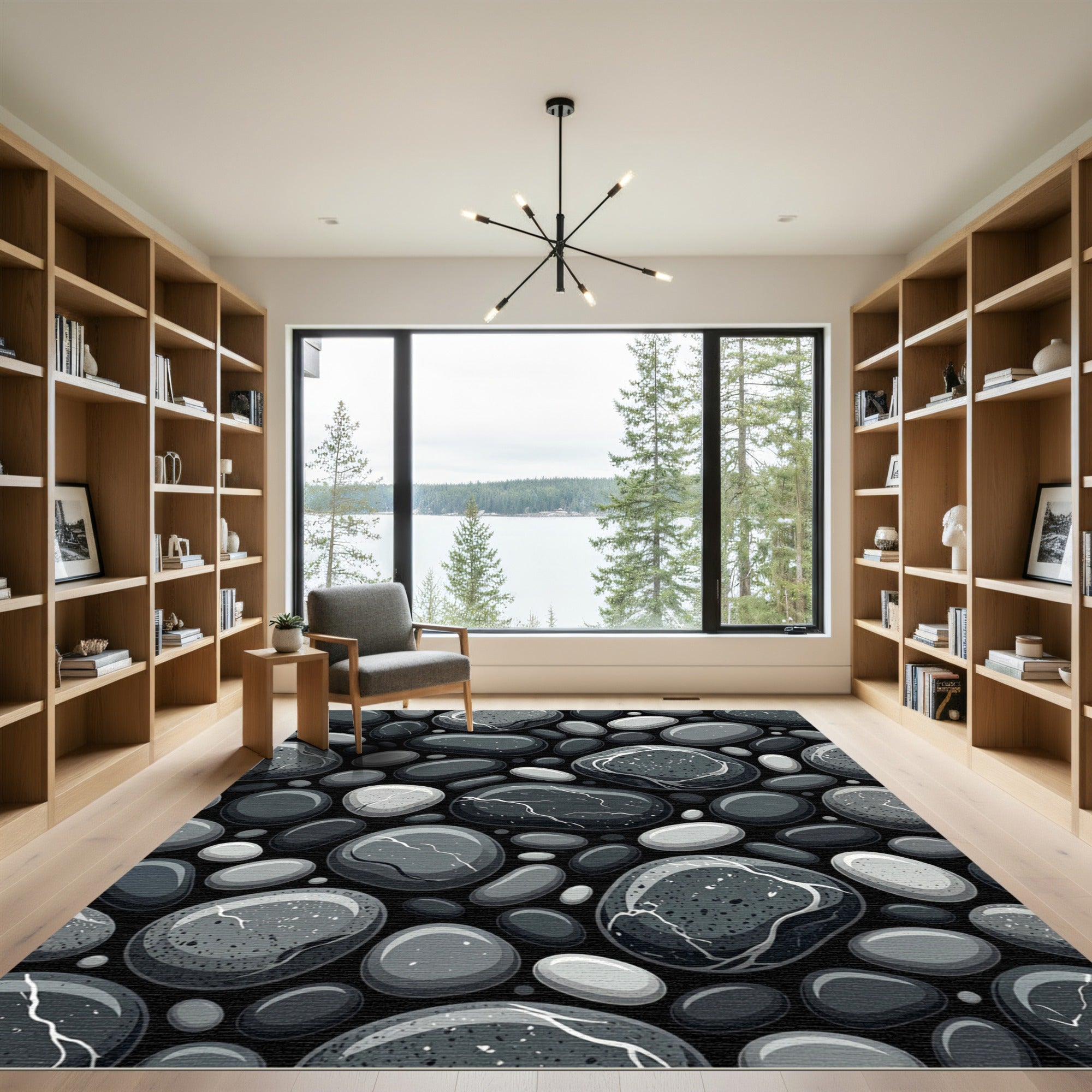 Monochromatic Pebble Texture Arrangement Rug