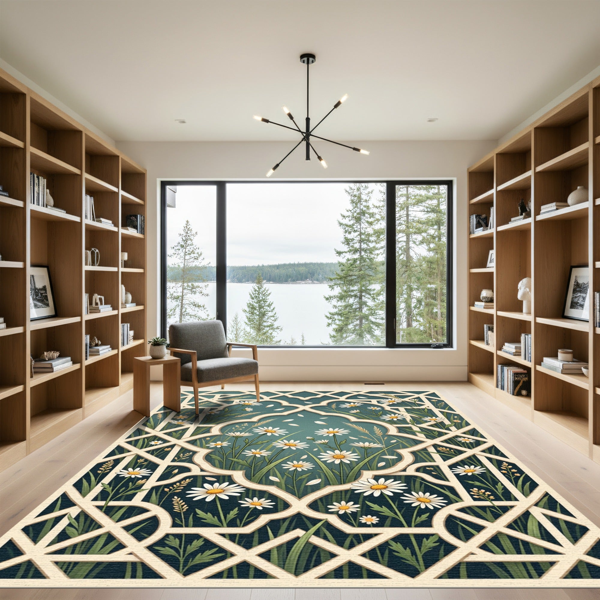 Teal Meadow Daisy Lattice Trellis Rug