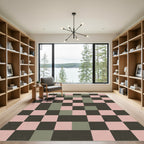 Vintage Pink Sage Geometric Checkerboard Rug