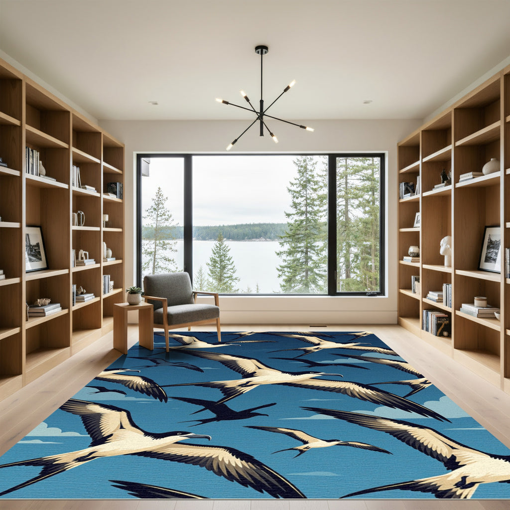 Soaring Oceanic Birds Midnight Sky Rug