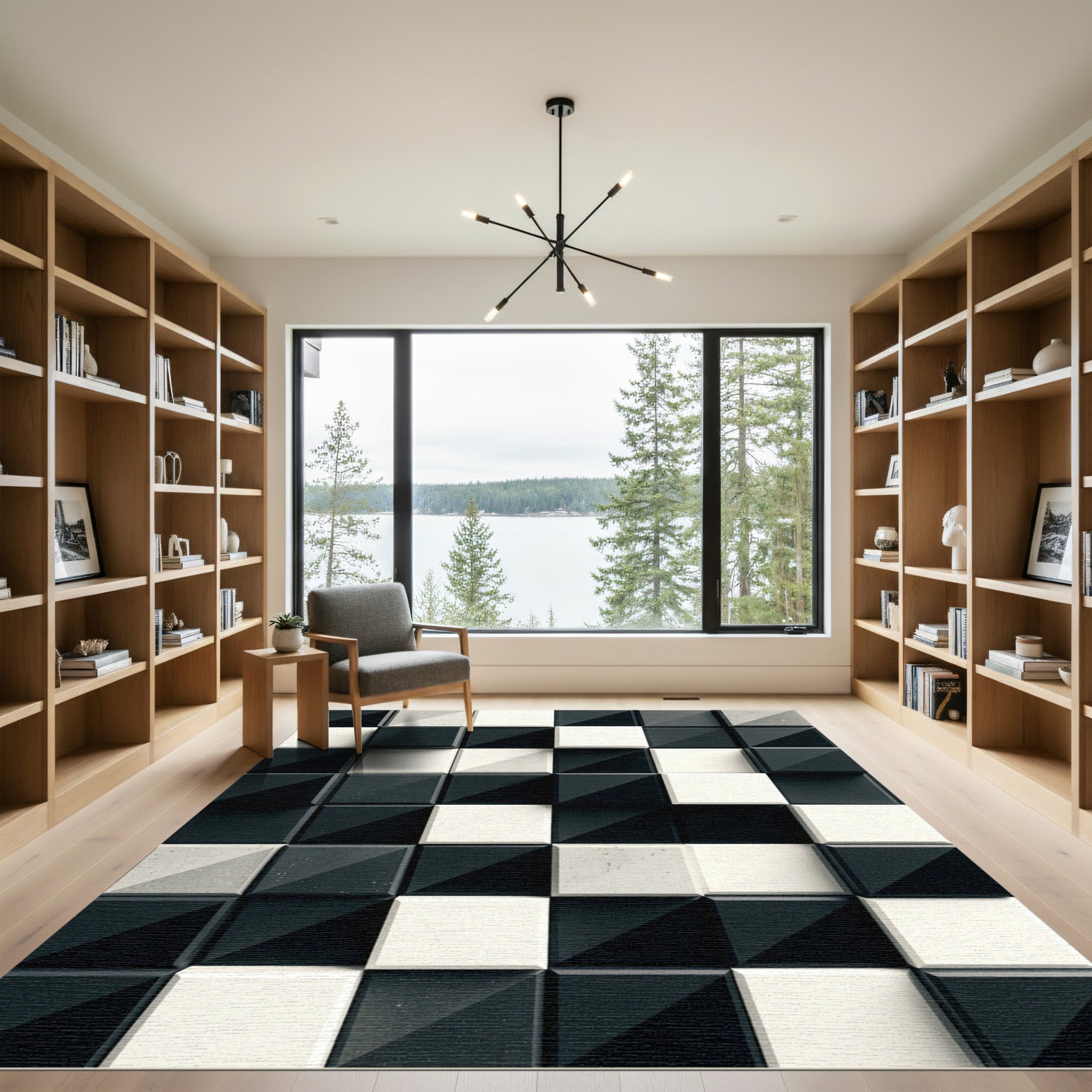 Monochrome Square Illusion Tile Rug