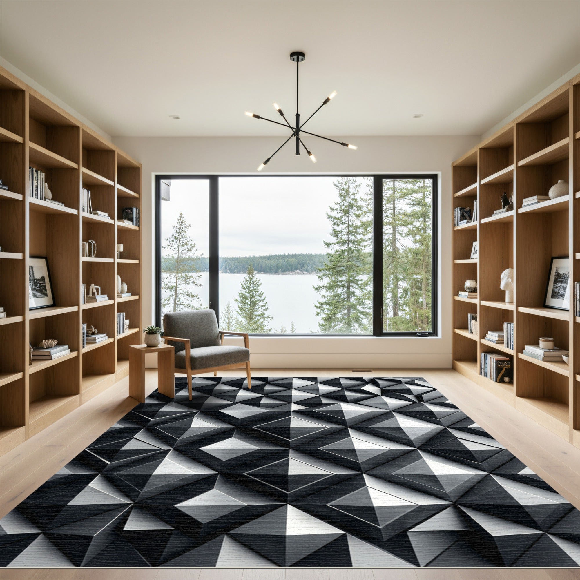 Monochromatic Gray Geometric Three-dimensional Pyramid 3D Rug