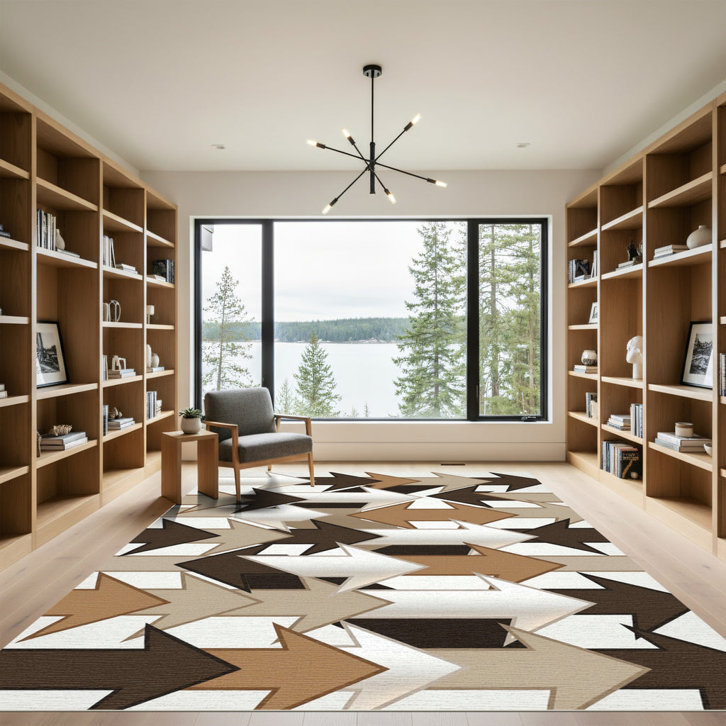 Brown White Arrow Directional Composition Rug