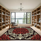 Baroque Crimson and Cream Damask Accents Rug