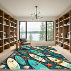 Cheerful Teal Surfboard Tropical Summer Celebration Rug