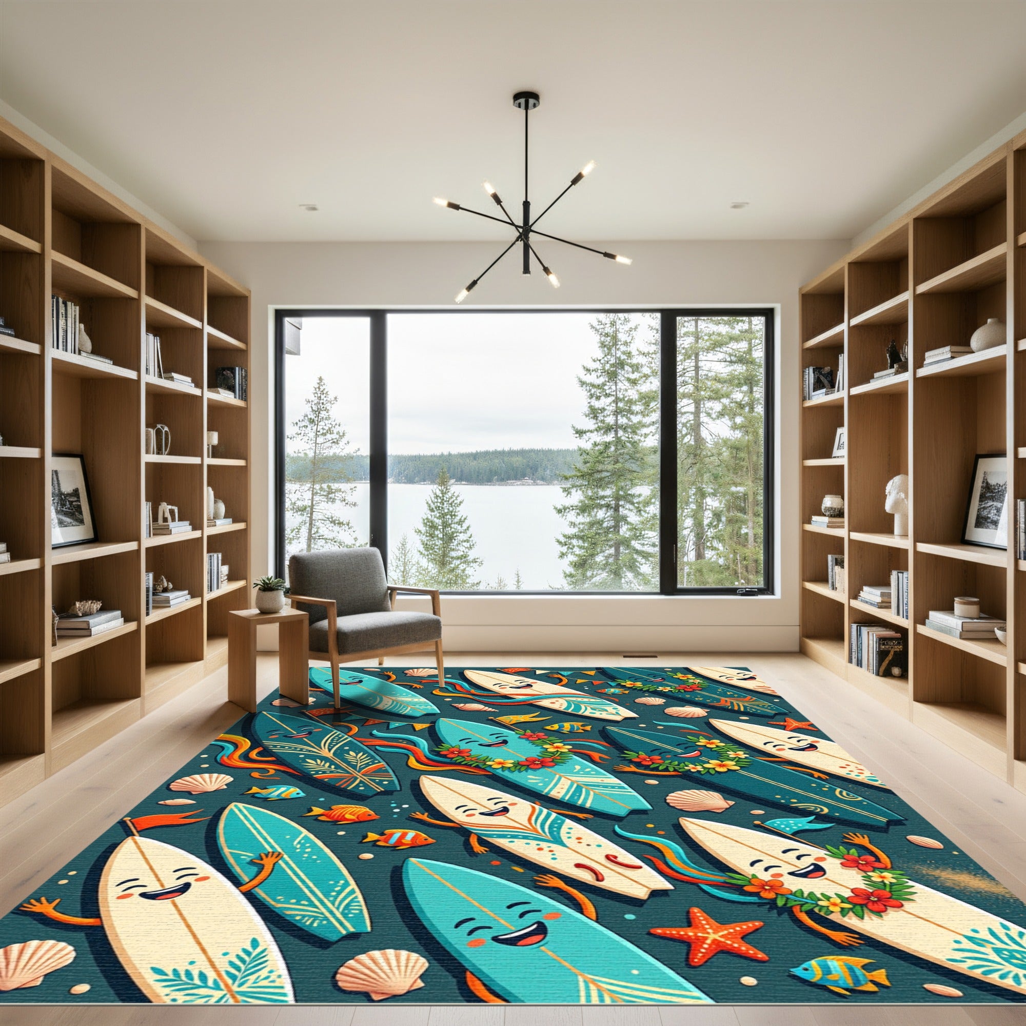 Cheerful Teal Surfboard Tropical Summer Celebration Rug