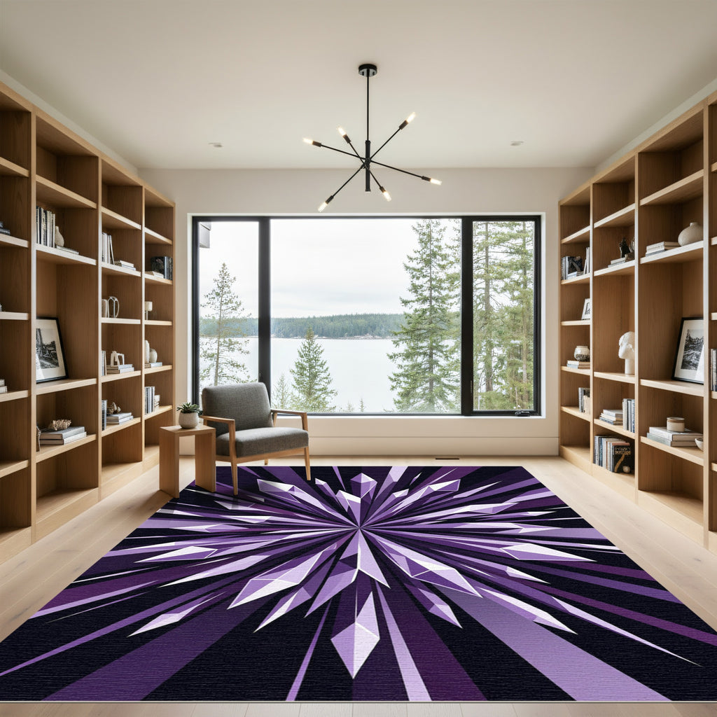 Radiant Purple Crystal Starburst Burst Rug