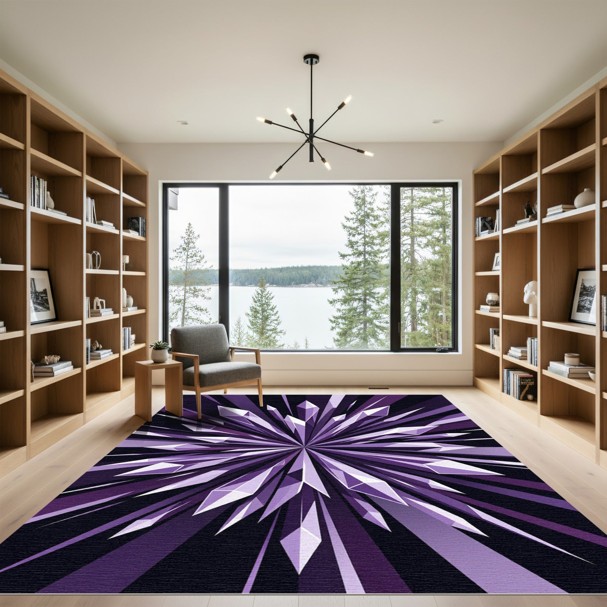 Radiant Purple Crystal Starburst Burst Rug