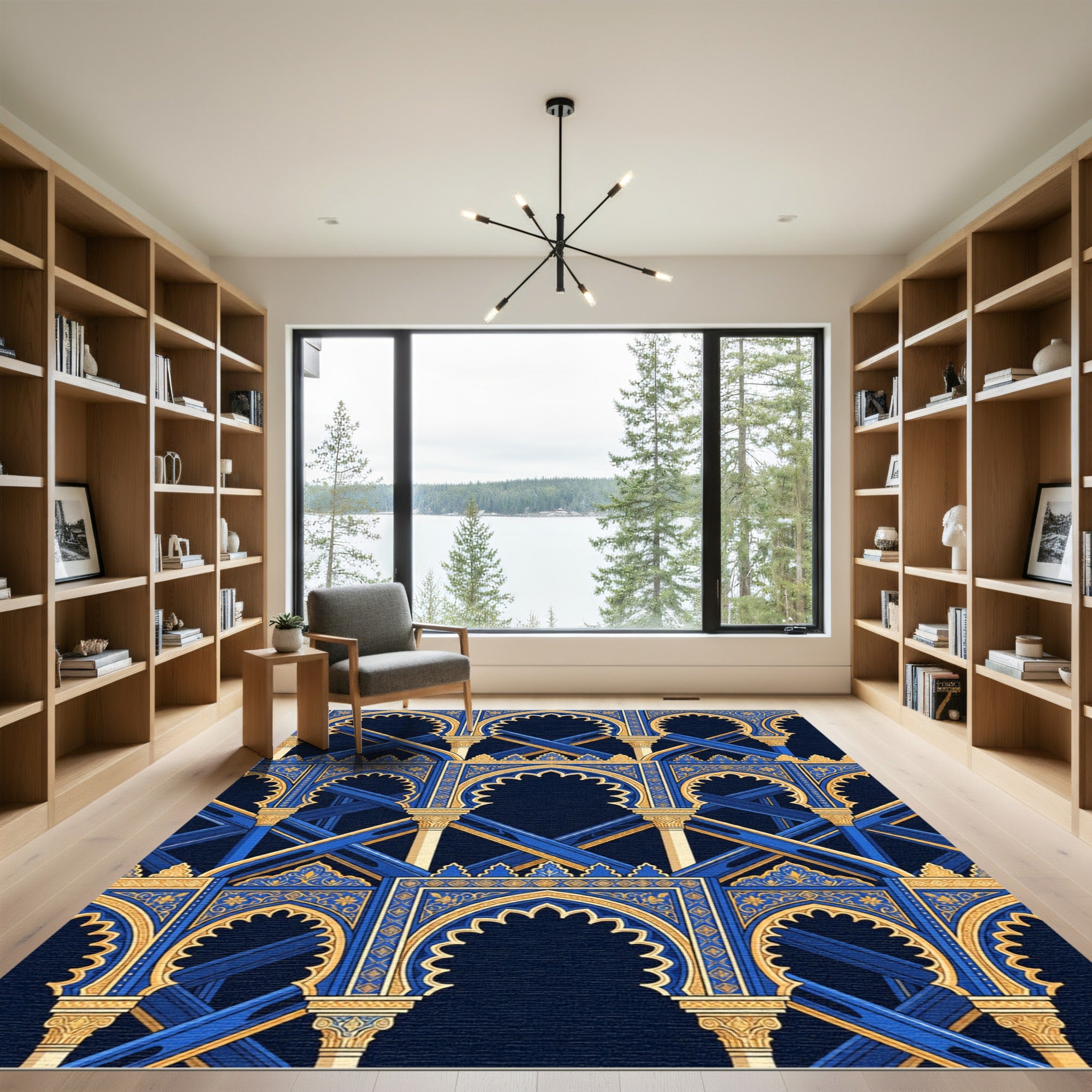 Royal Blue Golden Arch Geometric Rug