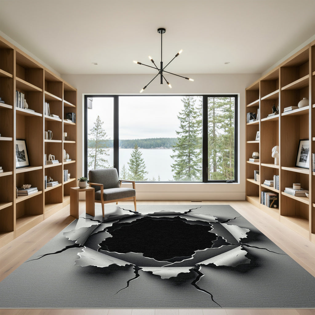 Monochromatic Abstract Ripped Concrete Effect Rug